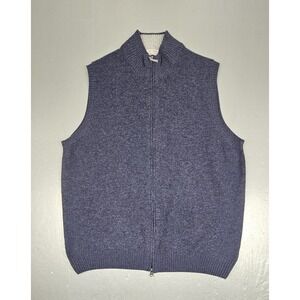 Gran Sasso Sweater Vest Mens 58 (2XL) Wool Cashmere Blue Full Zip Made In Italy